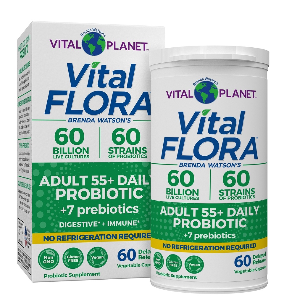 Vital Planet - Vital Flora Adults Over 55 Daily Probiotic 60 Billion CFU, Diverse Strains, Organic Prebiotics, Immune and Digestive Health Shelf Stable Probiotics for Women and Men, 60 Capsules
