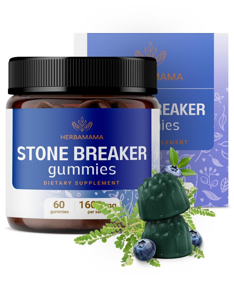 HERBAMAMA Chanca Piedra Stone Breaker Gummies - 1600mg Chanca Piedra for Urinary Tract Cleanse Detox - Vegan, Non-GMO Kidney Support Supplement - 60 Pectin-Based Blueberry-Flavored Chews