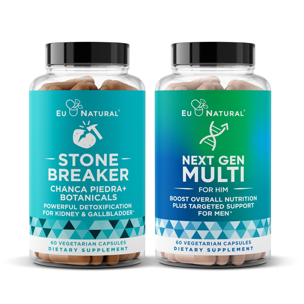 Stone Breaker and Next Gen Multi for Him Bundle - Kidney Cleanse & Gallbladder Support Plus 26-in-1 Advanced Men’s Multivitamin