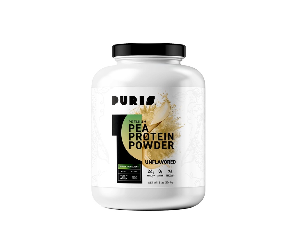 PURIS Pea Protein Powder – Plant-Based Vegan | 27g Per Serving | Dairy, Soy, and Gluten-Free | Clean Label Non-GMO | Smooth Neutral Taste (5 Pound Tub, Unflavored)