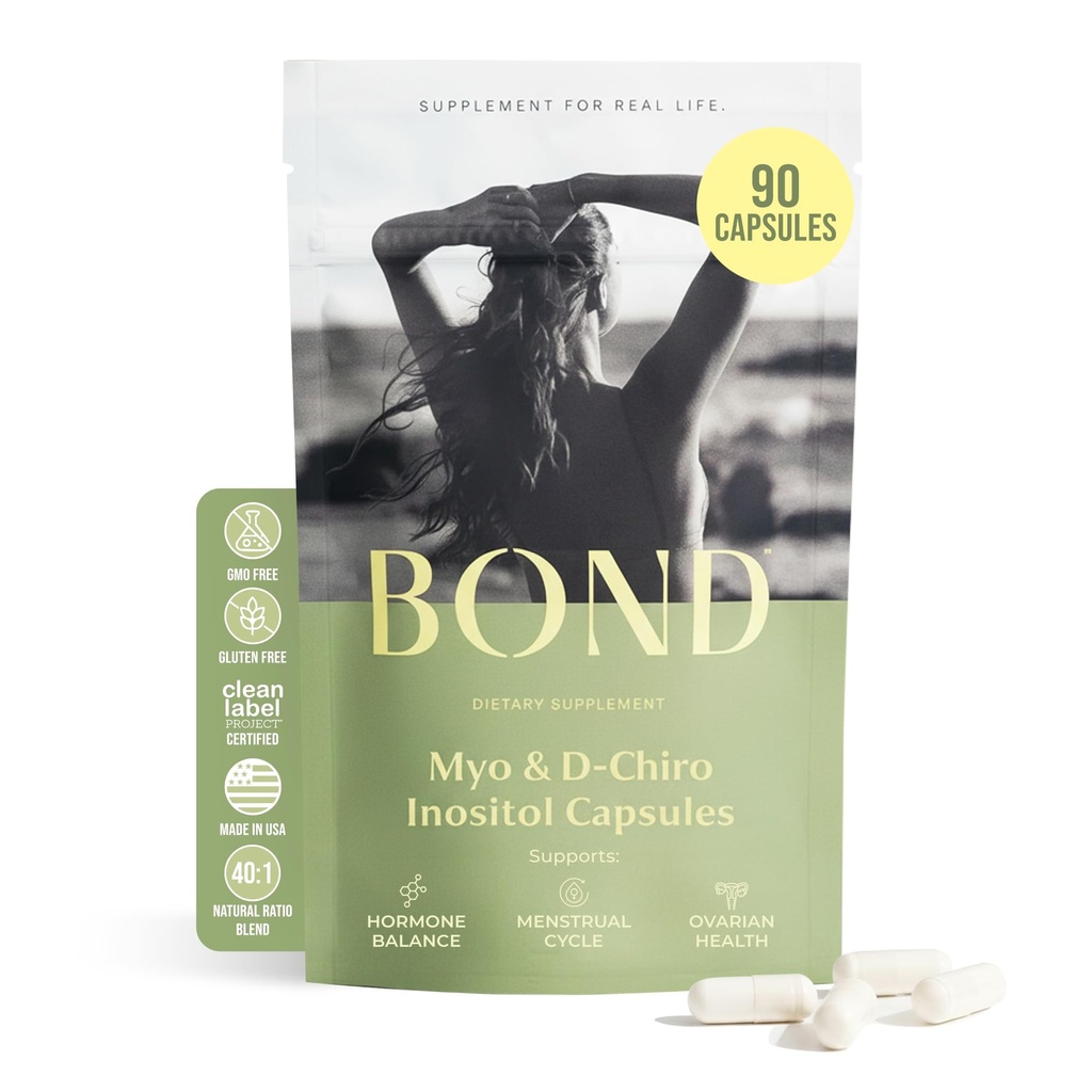 BOND Myo‑Inositol & D‑Chiro Inositol for Women | Supports Hormone Balance & Regular Cycles | 40:1 Ratio | 90 Vegan Capsules (3/Day)