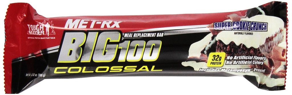 Met-RX Big 100 Colossal Meal Replacement Bar, Cookie and Crunch, 12 Count