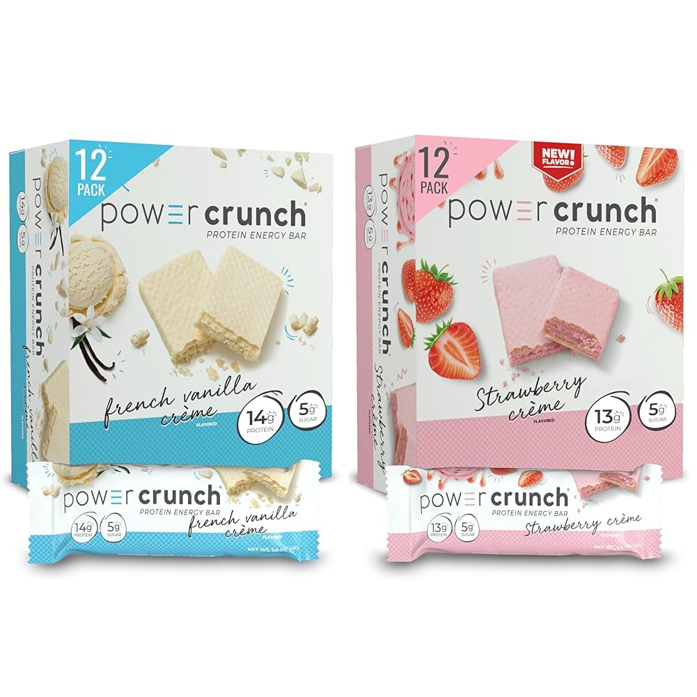 Power Crunch Protein Wafer Bars, French Vanilla & Strawberry Crème, 1.4 Ounce (12 Count) Bundles