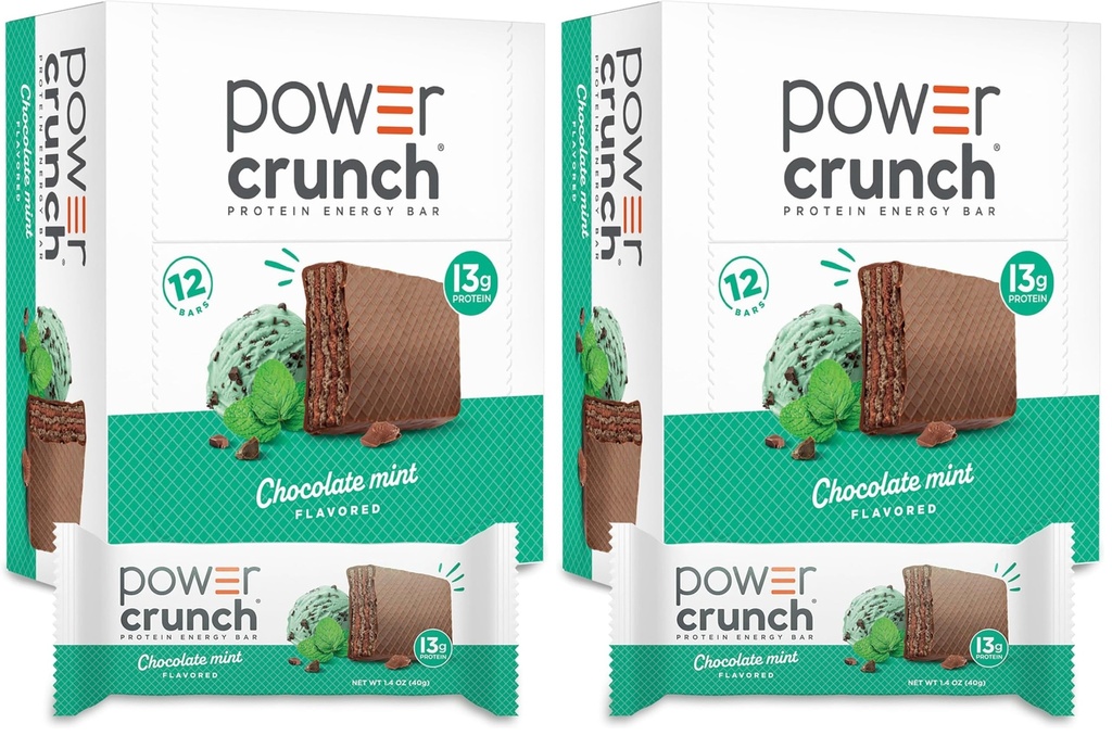 Power Crunch Protein Wafer Bars, High Protein Snacks with Delicious Taste, Chocolate Mint, 1.4 Ounce (12 Count) (Pack of 2)