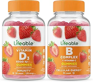 Βιώσιμη βιταμίνη D 5000 IU + B Complex, Gummies Bundle - Μεγάλη γεύση, συμπλήρωμα βιταμίνης, χωρίς γλουτένη, χωρίς ΓΤΟ, Μασώμενα Gummy