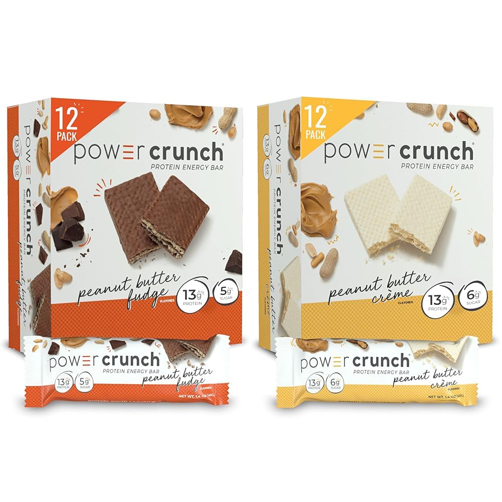 Power Crunch Protein Wafer Bars, High Protein Snacks, Peanut Butter Fudge and Peanut Butter Crème, 1.4 Ounce (12 Count) Bundle