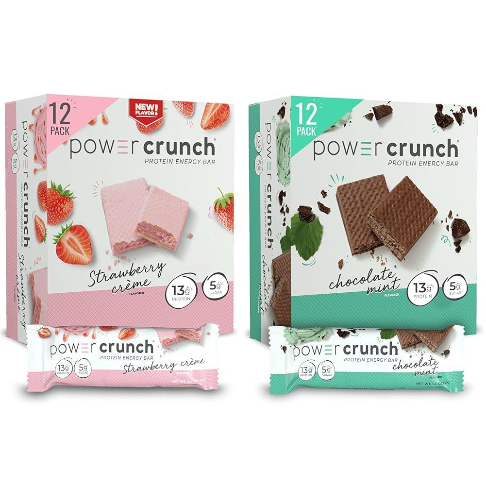 Power Crunch Protein Wafer Bars, High Protein Snacks, Strawberry Crème & Chocolate Mint, 1.4 Ounce (12 Count) Bundle