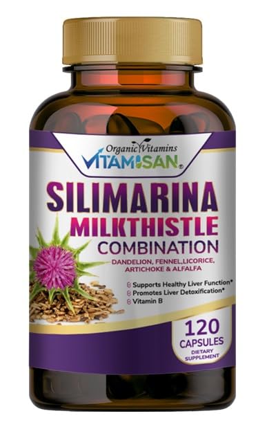 VITAMISAN Milk Thistle silimarina with Dandelion, Fennel. Licorice, Artichoke Alfalfa Detox & Cleansing Formula Support Liver 120 Capsules