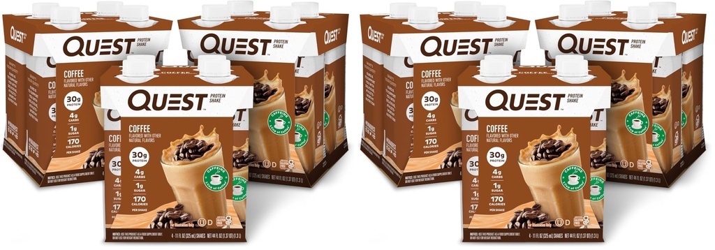 Quest Nutrition Ready to Drink Coffee Protein Shake, 30g Protein, 4g Carb, 1g Sugar, Gluten Free, Keto Friendly, 4 Count (Pack of 6)