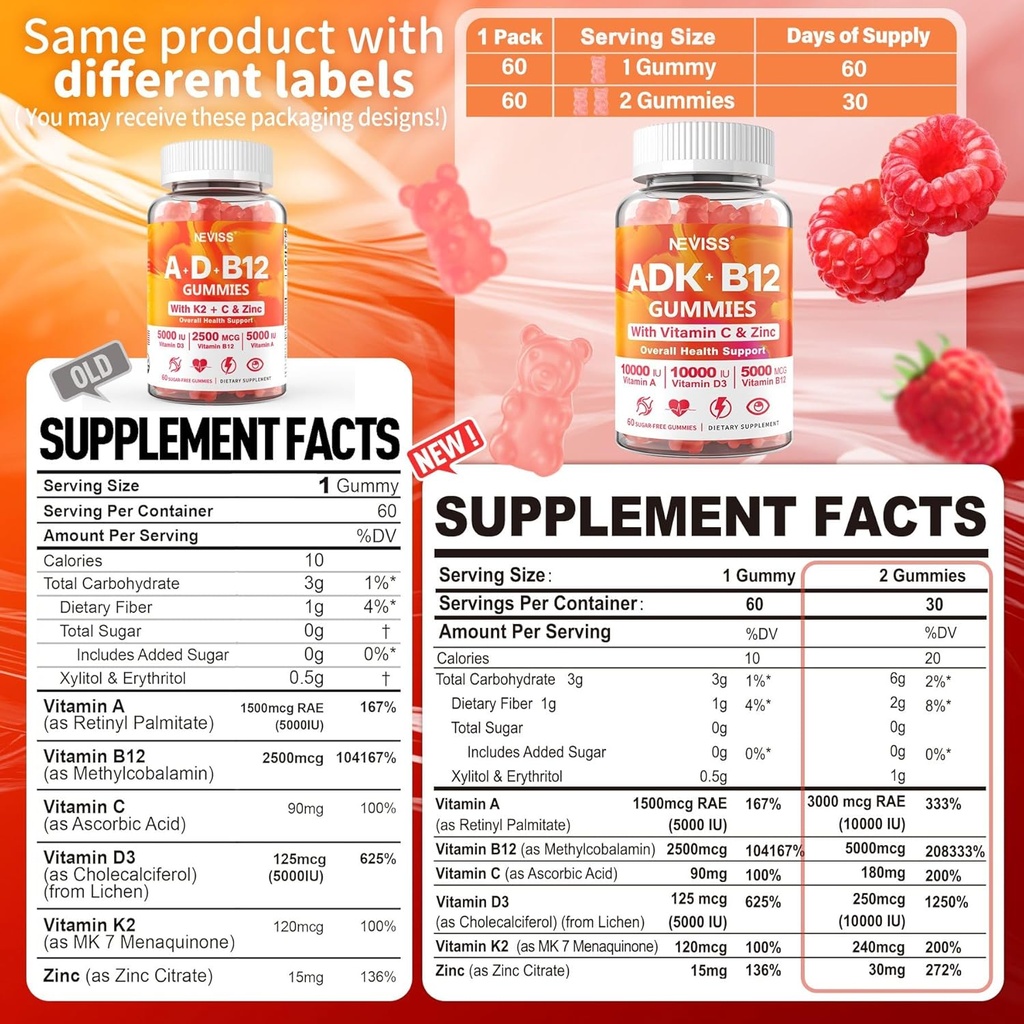 1Pack Magnesium Filled Gummies + 1Pack Vitamin ADK with B12 Gummies