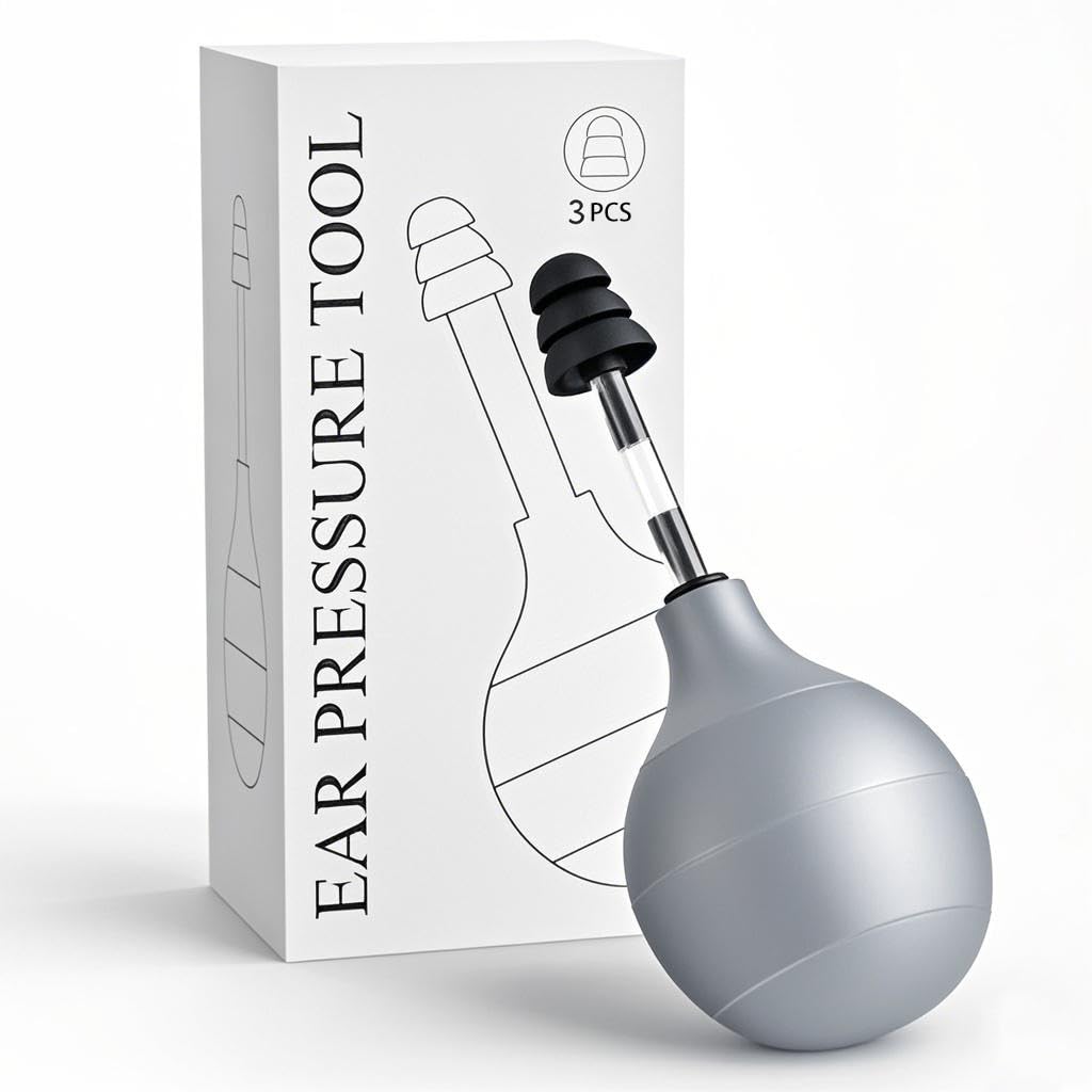 Ear Pressure Relief Device for Alleviating Migraine, Tension, and Tinnitus - Ringing Ears Solution, Headache Relief Cap, Airplane-Friendly, Includes 3 Sizes of Soft Earplugs