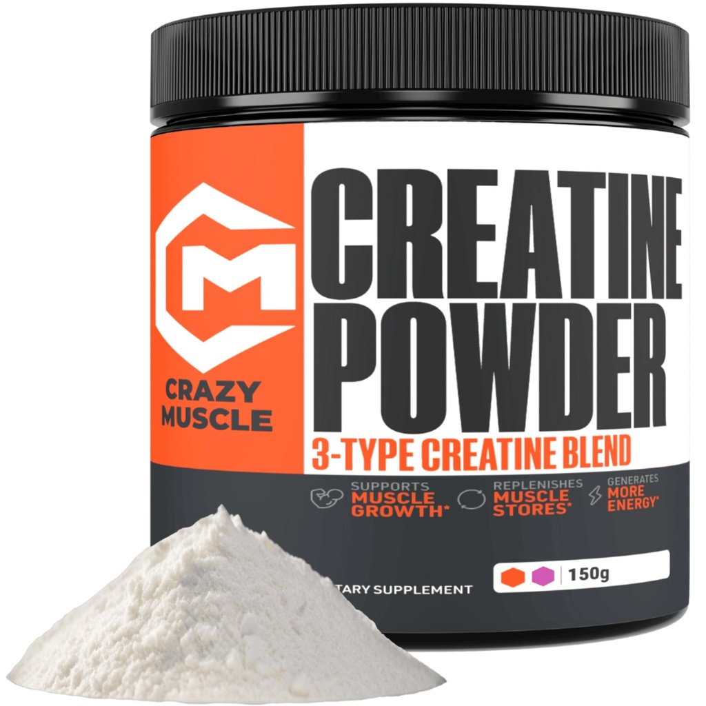 Crazy μυών Creatine Monohydrate σκόνη, 5000mg Premium 3X ThreeAtine Pre Processing Mass Gainer, Υψηλή Απορρόφηση Εύκολο να λάβει σκόνη Βέλτιστη απόδοση για άνδρες και γυναίκες, 30 εξυπηρετούν