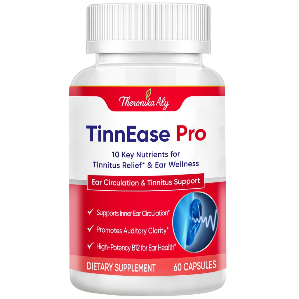 Tinnitus Relief Capsules for Ringing Ears - Tinnitus Supplement, Extra Strength Formula with Flavonoids, High-Potency B12 & Phosphatidylserine, Supports Inner Ear Wellness, 60 Capsules