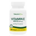 NaturesPlus Βιταμίνη Ε - 400 iu Μικτή D-Τοκοφερόλη, 60 Softgels - Εύκολο στην κατάποση συμπλήρωμα βιταμίνης Ε, που προέρχεται από το φυσικό λάδι σόγιας - Ελεύθερη Ραδινική Άμυνα - Χωρίς γλουτένη - 60 Σερβιέτες