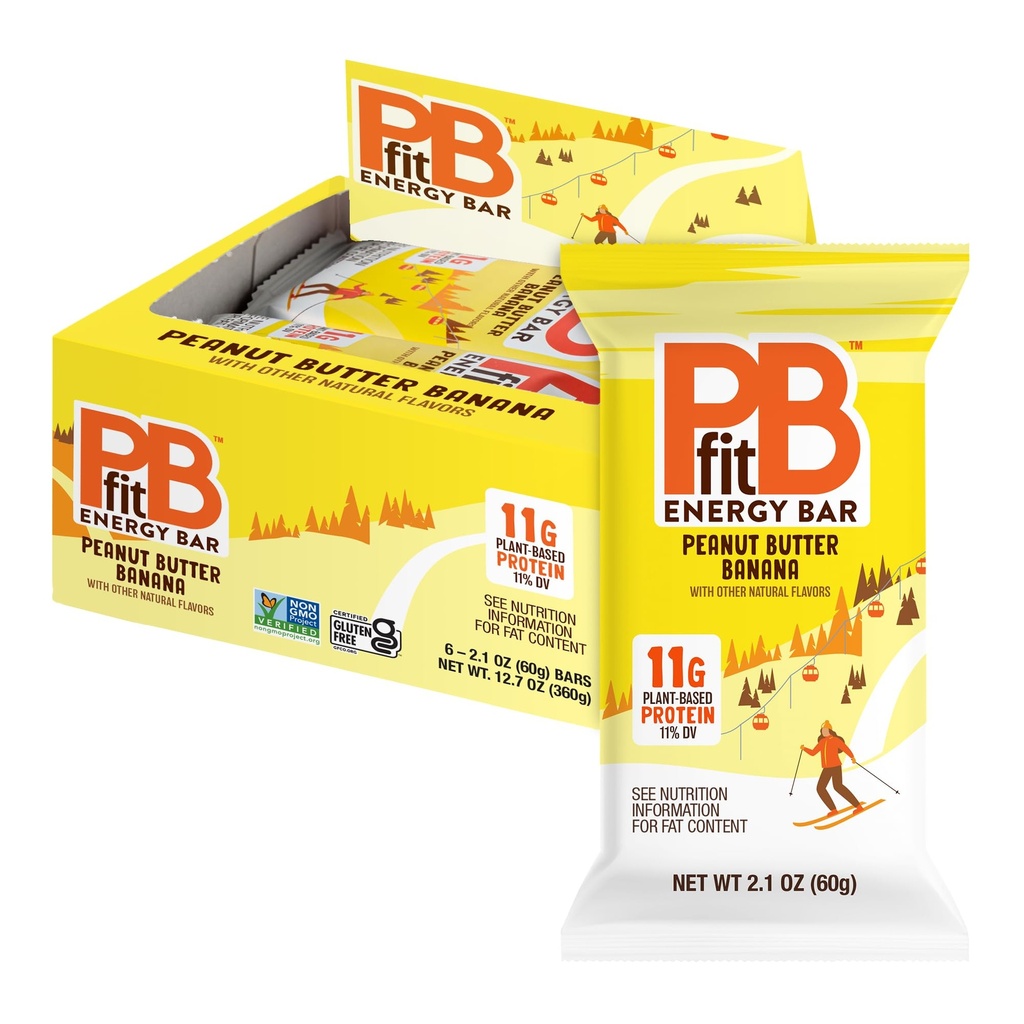 PBfit Peanut Butter Banana Energy Bars, 11g Protein, 5g Fiber, Gluten Free, Vegan, Plant-Based, Non-GMO, 2.1 Oz (Pack of 6)