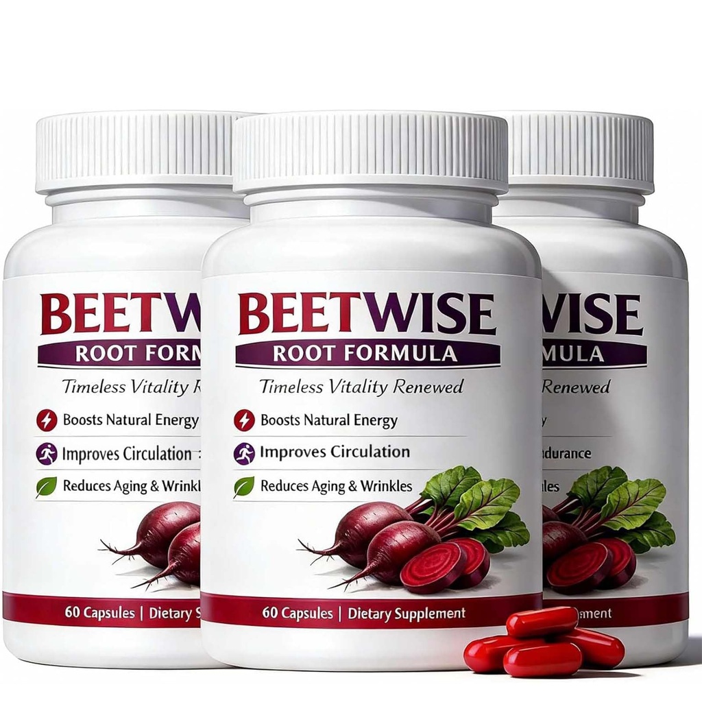 (3 Bottles) Beetwise Root Formula | Cold Pressed - Beetroot Supplement Organic – Vegan-Friendly, Non-GMO, 60 Capsules