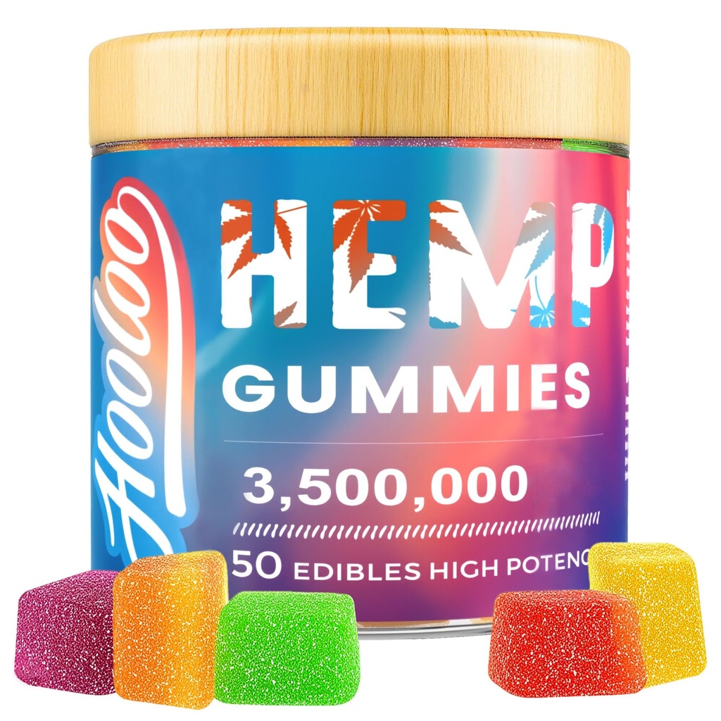 HOOLOO Hemp Gummies for Adults, 6 Fruity Flavors for Deep Bedtime, Relax, Hemp Gummy Infused Vitamins and Omega 3, Made in USA