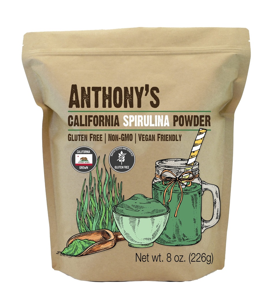 Anthony's California Spirulina Powder, 8 oz, Προϊόν των ΗΠΑ, Χωρίς γλουτένη, Μη ΓΤΟ