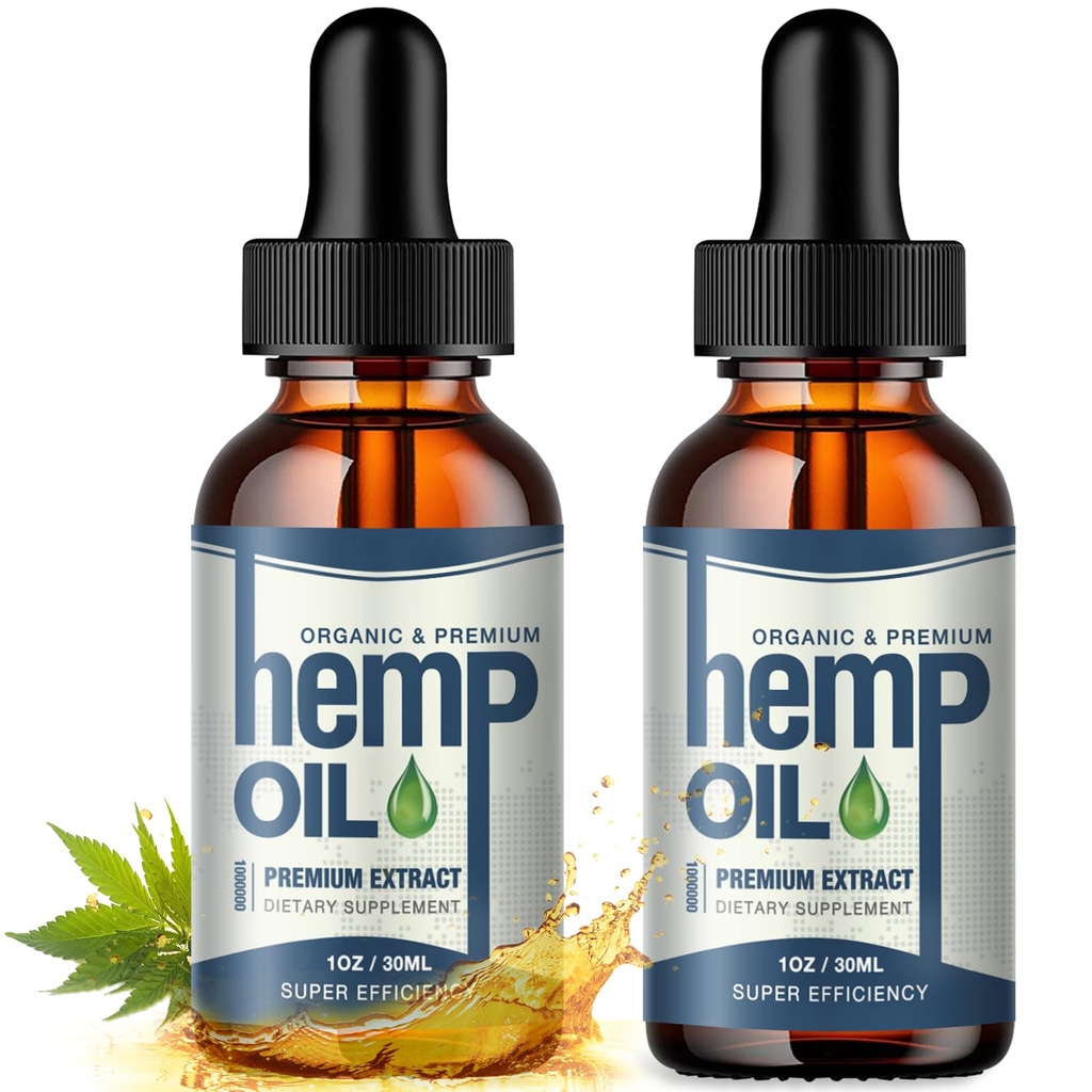 (2 Pack) Hemp Oil Organic High Potency - Relieve Good Mood - Hemp Oils Tincture - Natural Hemp Drops for Pain Relief, Sleep, Skin, Vegan, Non-GMO