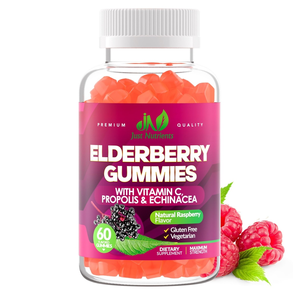 Elderberry Gummies with Vitamin C, Echinacea, Propolis (60 count) - Immune Support for Adults & Kids - Maximum Strength, Great Tasting Raspberry Flavor - Gluten-Free, Vegan - 60 Gummies
