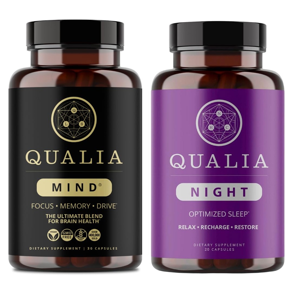 Qualia Mind & Qualia Night | Premium Nootropic Supplement for Mental Performance | Increase Focus | Deep Refreshing Sleep Support | (1 Week Supply)
