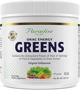 Paradise, ORAC Energy Greens Powder Extract, Super Antioxidants, Probiotics for Gut Health & Digestion, Βιταμίνη C για Ανοσία, με Spirulina & Chlorella, Μη ΓΤΟ, Χωρίς Γλουτένη, 30 Σερβιέτες