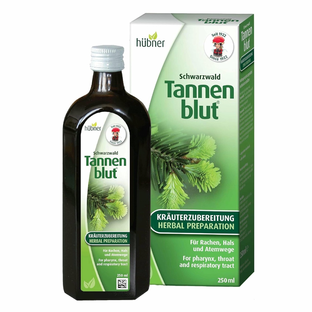 Hubner Tannenblut Herbal Preparation, Honey Cough Syrup Expectorant, Cold, Sore Throat, Congestion Supplement, Soothing Relief, Kosher and Alcohol-Free, 250 ml