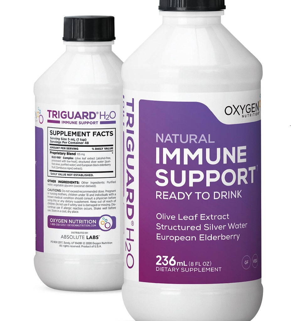 Triguard Plus Colloyal Silver Water, Sambucus Elderberry Extract & Olive Leaf Extract, 3-σε-1 Liquid Immune Support Ready to Drink 