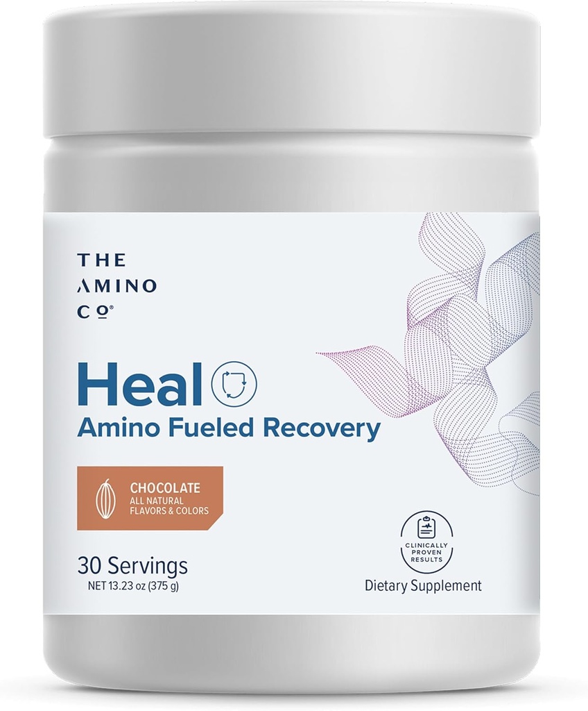 The Amino Co. - Heal - Μετά την αποκατάσταση προπόνηση Ποτό με Pure Eaa Amino Acid Formula - Createine Monohydrate Powder for Efficient Muscle Repair, Vegan, and Keto-Friendly with Chocolate Flavor - 13.23oz.