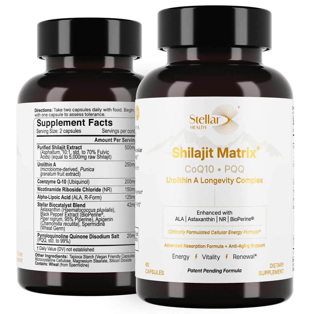 Clinical Mitochondrial Complex - Shilajit 5787mg Extract Equivalent NAD+ Boost - Ubiquinol CoQ10, Urolithin A, NR, PQQ, ALA, Astaxanthin - Energy, Focus, Strength - 60 Vegan Capsules