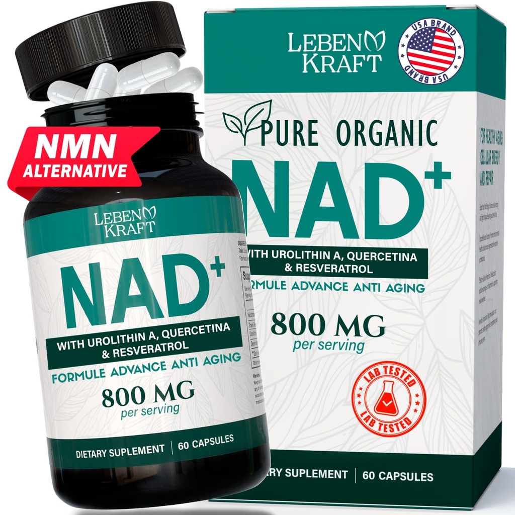 NAD Supplement Pure Organic | NMN Supplement Alternative | Boost Energy & Cellular Health | Urolithin A, Resveratrol, Quercetin for Antioxidant Power | for Women and Men
