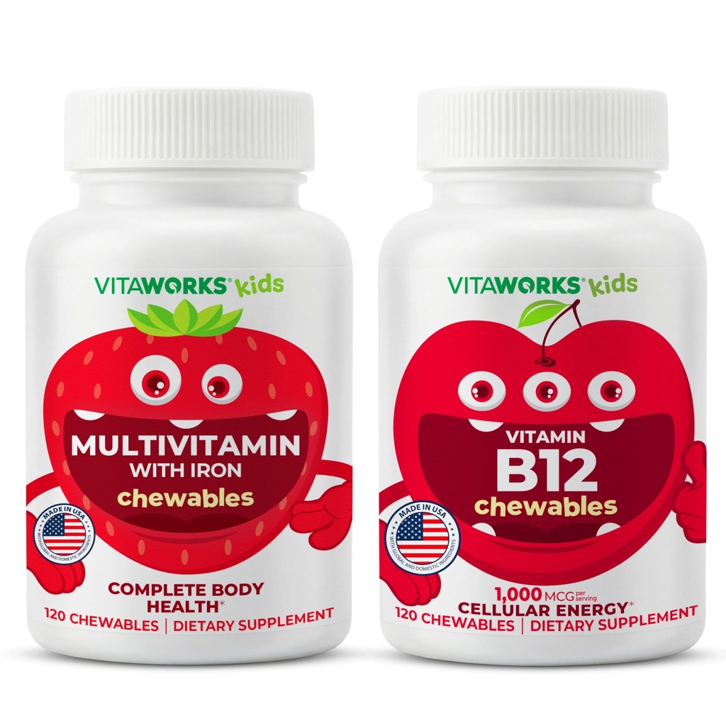 VitaWorks Kids Multivitamin Chewables + Vitamin B12 Chewables Bundle