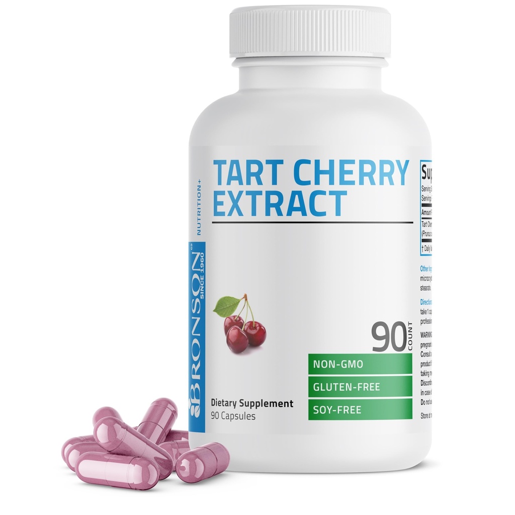 Bronson Tart Cherry Extract 2500 mg Premium Μη ΓΤΟ Formula Συσκευασμένη με Αντιοξειδωτικά και Φλαβονοειδή, 90 κάψουλες χορτοφάγων