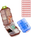 Pill Case (2 Pack) - Φορητά μικρά συμπληρώματα Tablet Container Box with 10 Compartments - Ιατρική Vitamin Organizer Kolder Storage for Travel Trip Pocket Purse (Blue+Chocolate)