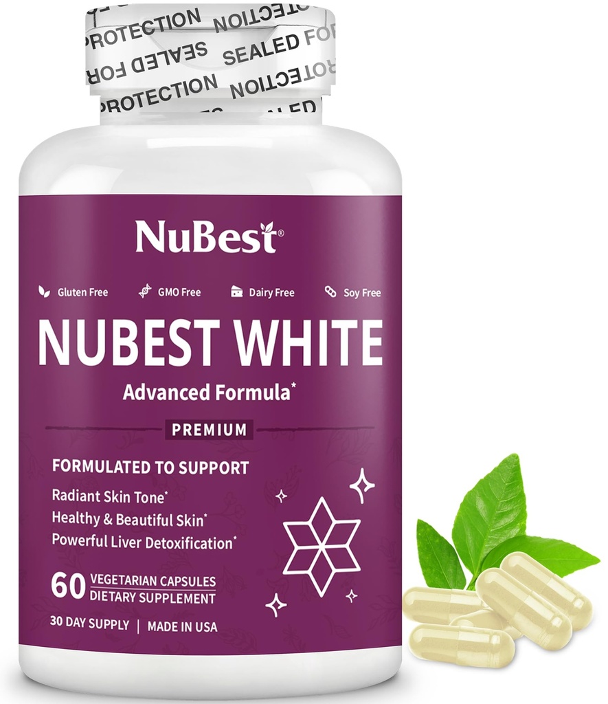 NuBest White - Glutathione 400mg & εκχύλισμα γαϊδουράγκαθου γάλακτος - Συμπλήρωμα λάμψης δέρματος - Βοηθά την όμορφη και ακτινωτική επιδερμίδα - Συμπλήρωμα αντιοξειδωτικών & Αποτοξίνωση 
