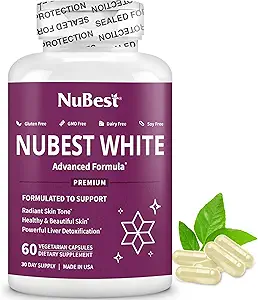 NuBest White - Glutathione 400mg & Milk Thistle Extract - Skin Brightening Supplement - Helps Beautiful and Radiant Skin - Antioxidant Supplement & Detoxification | 1 Month Supply