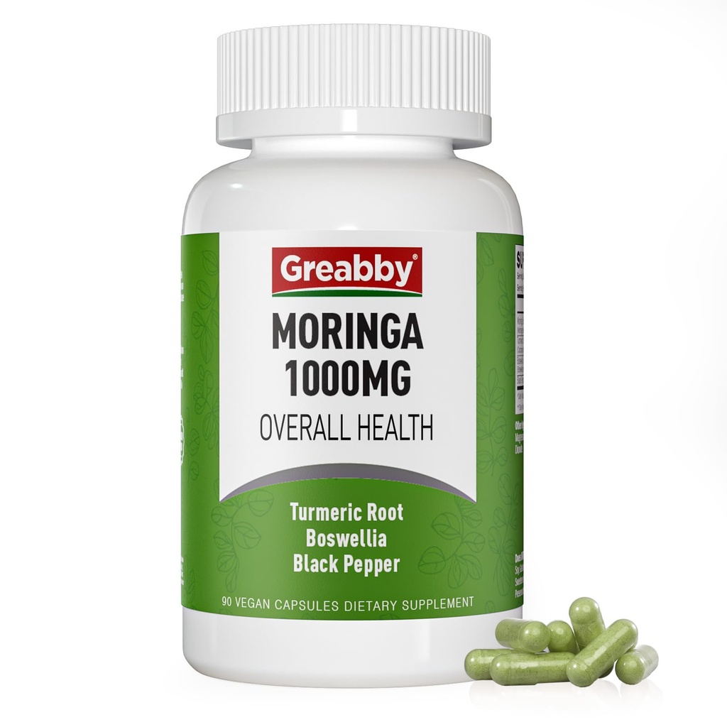 Moringa Capsules for Women Men, with Turmeric & Boswellia, Immune Health Support for Officers, Joint & Digest & Nerve & Heart, 90 Small Size Capsules