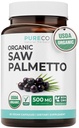 PURE CO USDA Organic Saw Palmetto Supplement - Organic Saw Palmetto for Women & Men's Urinary Tract Prostate & DHT Blocker for Women - Whole Berries - Vegan Non-GMO & Lab Verified (2 Month Supply)