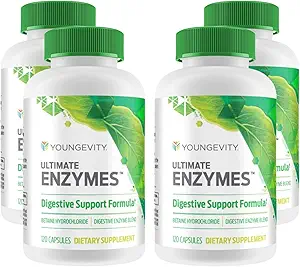 Youngevity Ultimate Enzymes® - Multi Enzymes for Digestion, Gas & Bloating Relief - Betaine HCl, Ox Bile, Pancreatine 10X, Papain 6M, Pepsin 1:3000 (120 Capsules - 4 Pack)