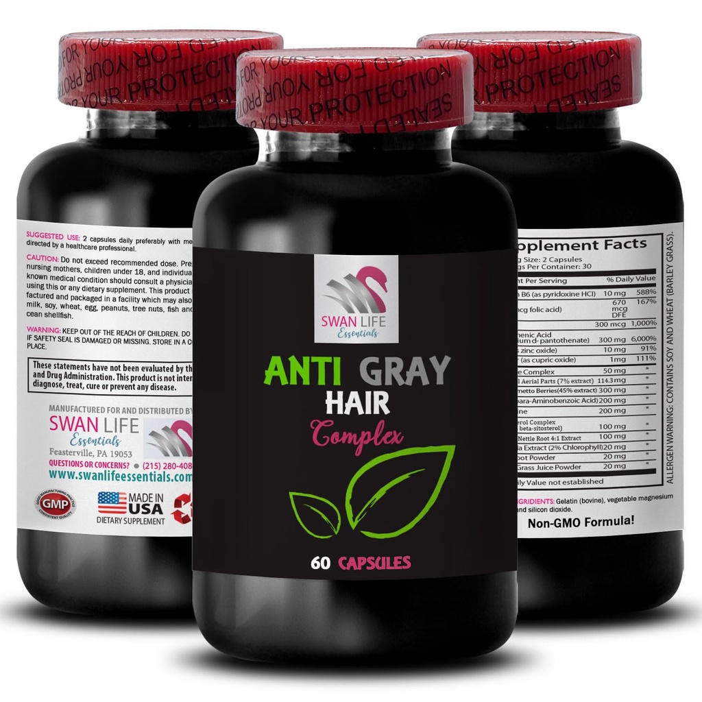 Anti gray hair supplement - ANTI GRAY HAIR COMPLEX - Gray hair care, Fresh tone, Color balance, Hair shade renewal, Youthful hair, Color revival, Anti gray hair pills 1 Bottle 60 Capsules