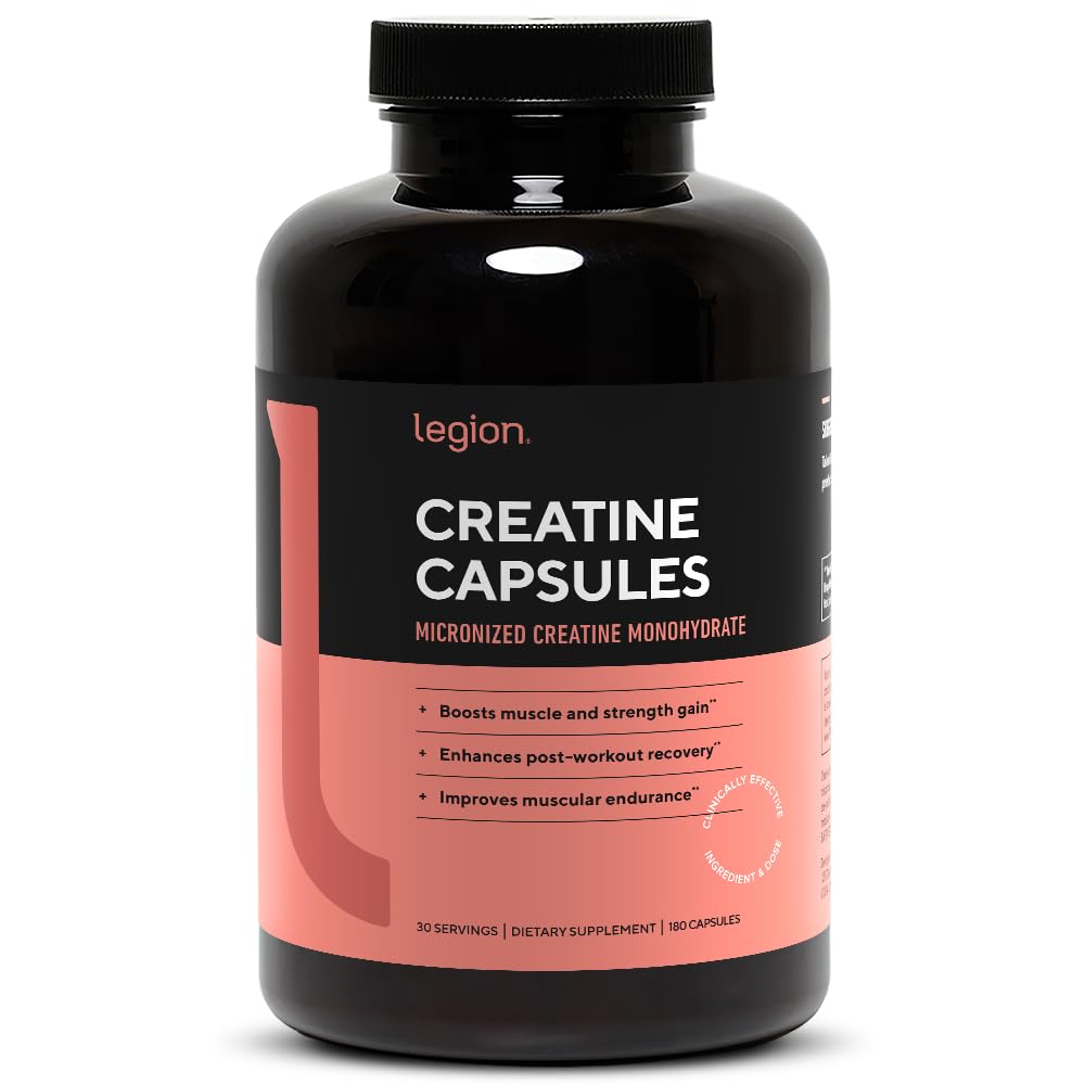 LEGION Micronized Creatine Monohydrate Supplement - Clean Creatine Powder for Muscle Gain & Post Workout Recovery - Micronized Creatine Supplement for Maximum Abvorvation (30 Σερβιέτες, Καψάκιο)