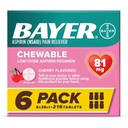 Bayer Aspirin Low Dose 81 mg Chewable Tablets, Pain Reliever, Cherry Flavored, 216 Tablets, 36 Count (Pack of 6)