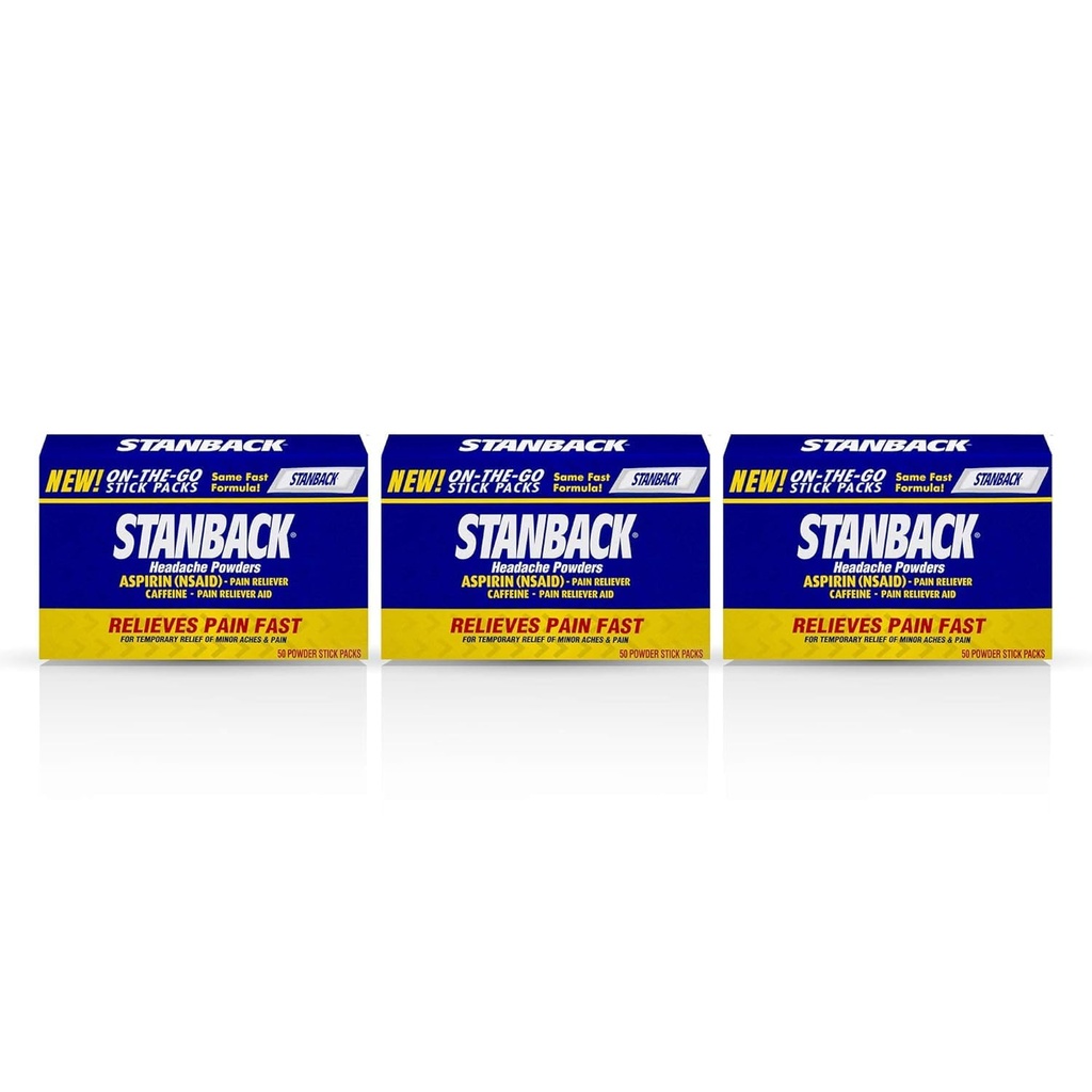 Stanback Headache Powders, Fast Pain Relief with Aspirin (NSAID) and Caffeine, 50 Count (3 Pack)