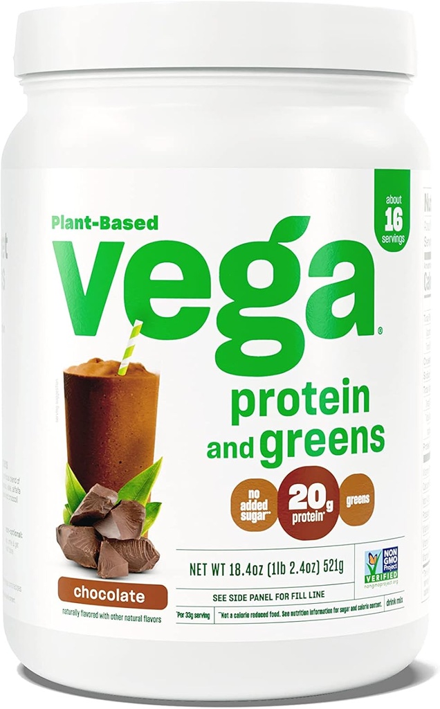 Vega Protein and Greens Protein Powder, Chocolate - 20g Plant Based Protein Plus Veggies, Vegan, Non GMO, Pea Protein for Women and Men, 1,2 lbs (Packaging May Vary)