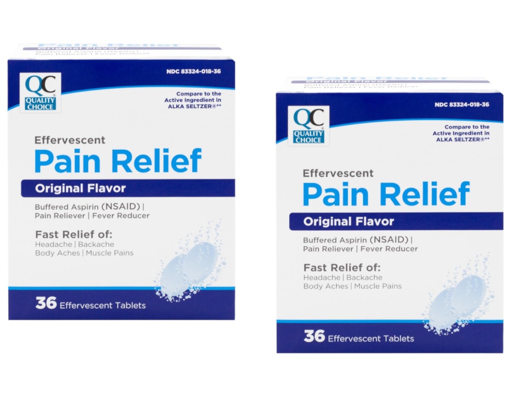 Quality Choice Effervescent Pain Relief, Original Flavor, Buffered Aspirin (NSAID) Pain Reliever and Fever Reducer, 36 Tablets (Pack of 2)