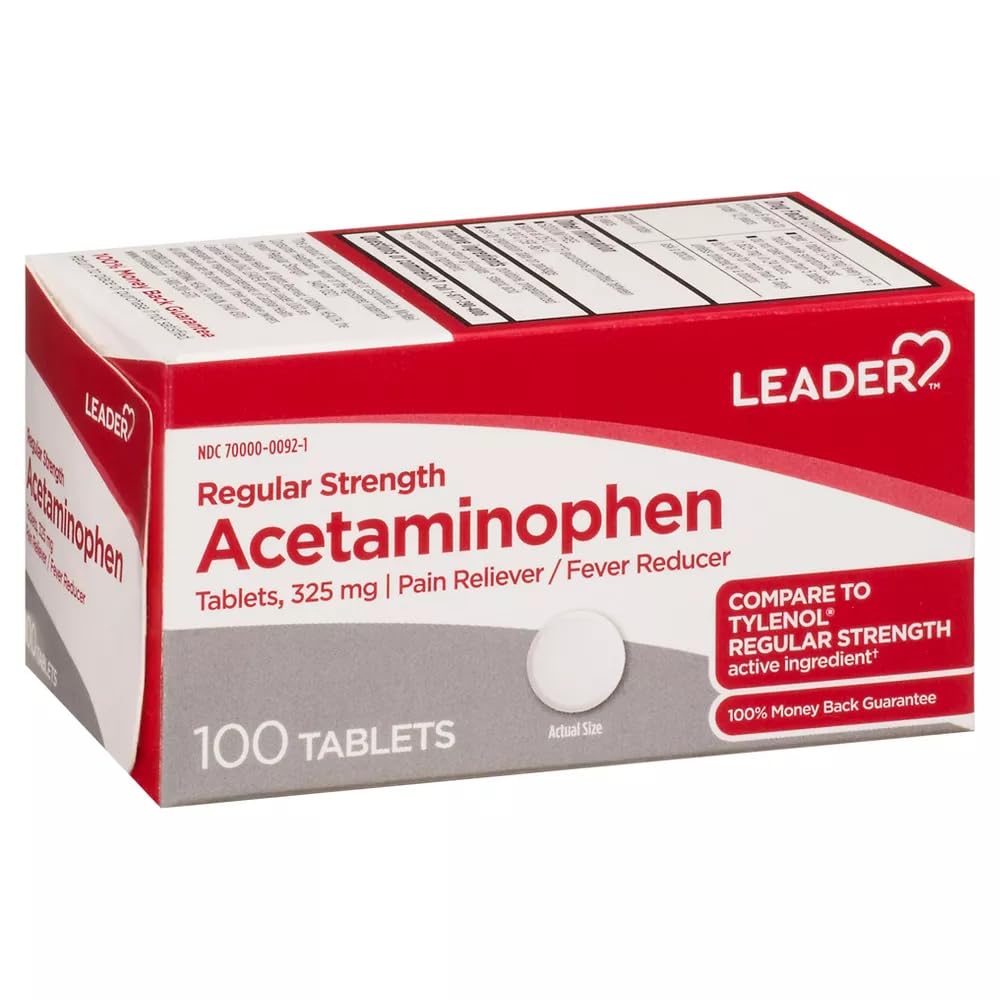Leader Pain Relief, Acetaminophen Tablets 325 mg, Regular Strength, Pain Reliever and Fever Reducer, 600 Tablets