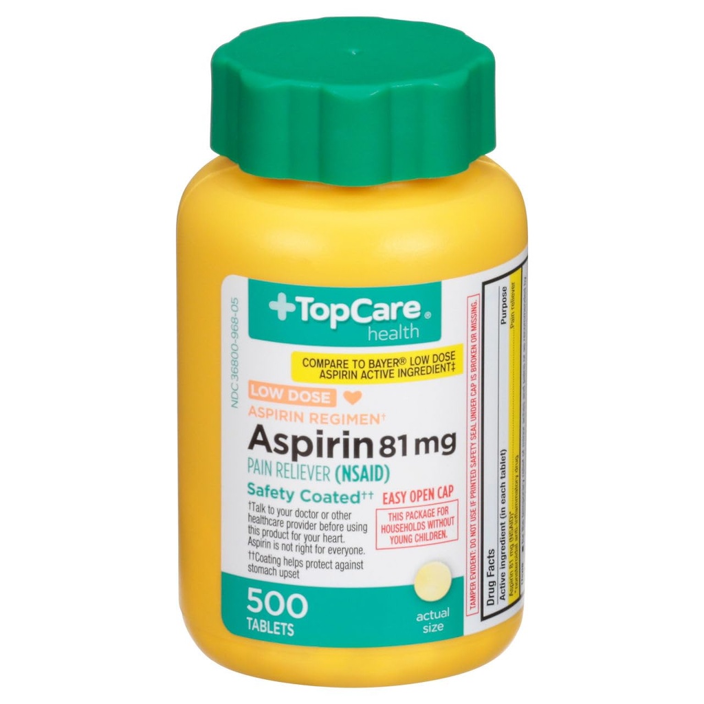 Topcare, Health Adult Low Dose Aspirin 81Mg Coated Tablets, 500 Count