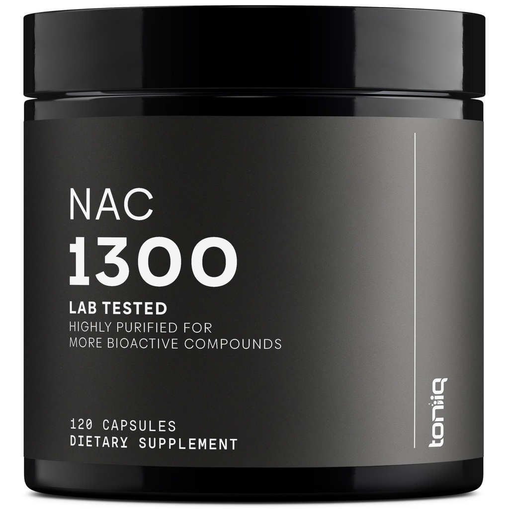 Toniiq 1300mg NAC - 2 Μήνες Προμήθεια - min. 98%+ Δοκιμασμένη καθαρότητα - Εξαιρετικά υψηλής αντοχής Βιοδιαθέσιμο συμπλήρωμα κυστεΐνης NAC - 120 χορτοφαγικές κάψουλες N Acetyl Cysteine - Lab Tested TQ