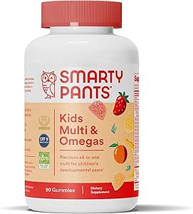 SmartyPants Kids Multivitamin Gummies: Omega 3 Fish Oil (EPA/DHA), Vitamin D3, C, Vitamin B12, B6, A, K & Zinc για την ανοσοποιητική υποστήριξη, Βιοτίνη, Χωρίς γλουτένη, Τρεις Γεύσεις φρούτων, 90 Count (22 Day Supply)
