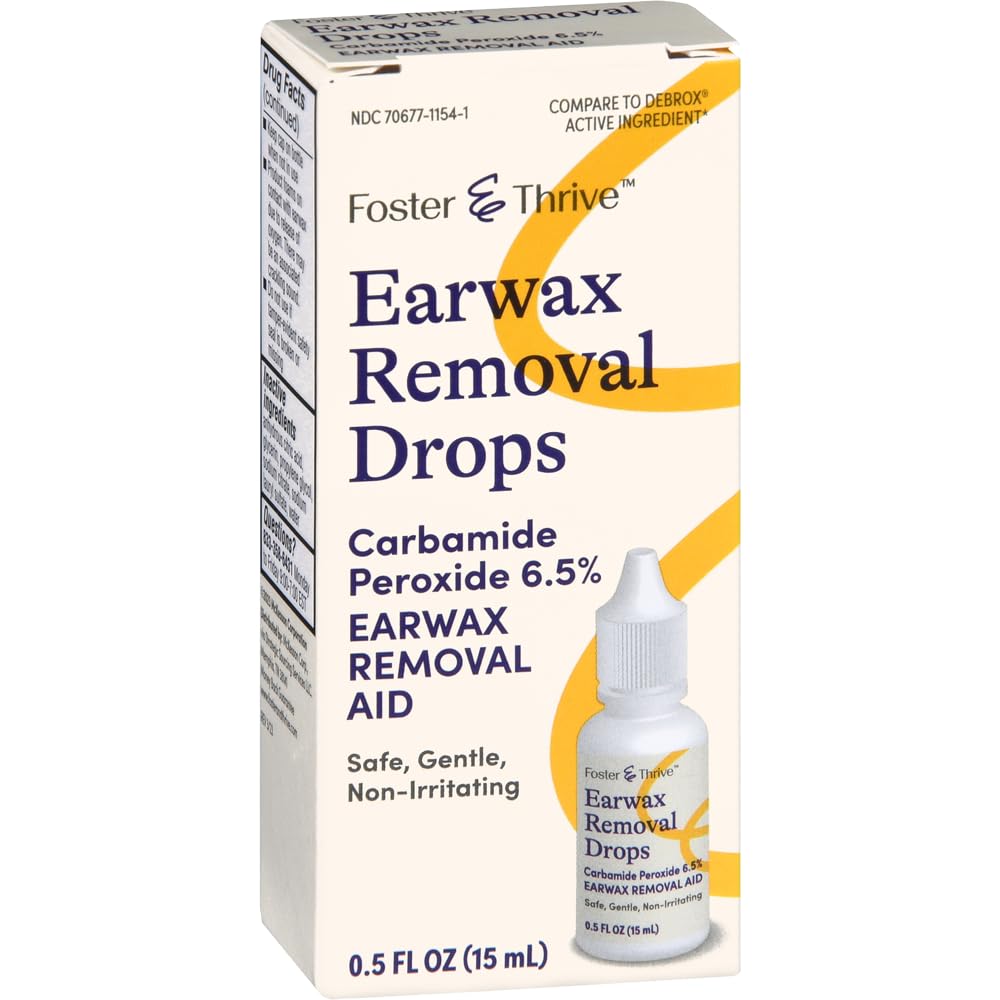 Foster & Thrive Earwax Removal Drops, Softens & Loosens Excess Earwax, Safe, Gentle and Non-Irritating, Carbamide Peroxide 6.5%, 0.5 Oz